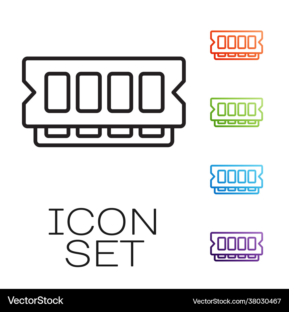 Black line ram random access memory icon isolated Black line ram random access memory icon isolated vector image