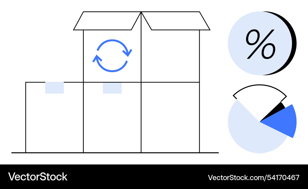 Boxes stacked with circular arrow and pie chart Boxes stacked with circular arrow and pie chart Vector Image