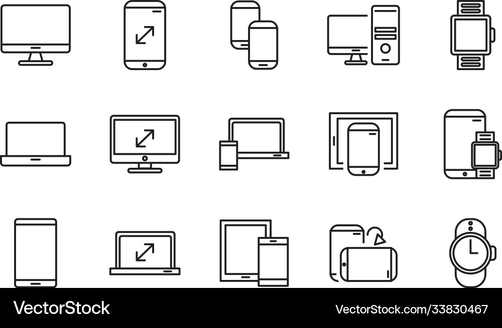 Bundle mockup responsive set line style icons Bundle mockup responsive set line style icons vector image