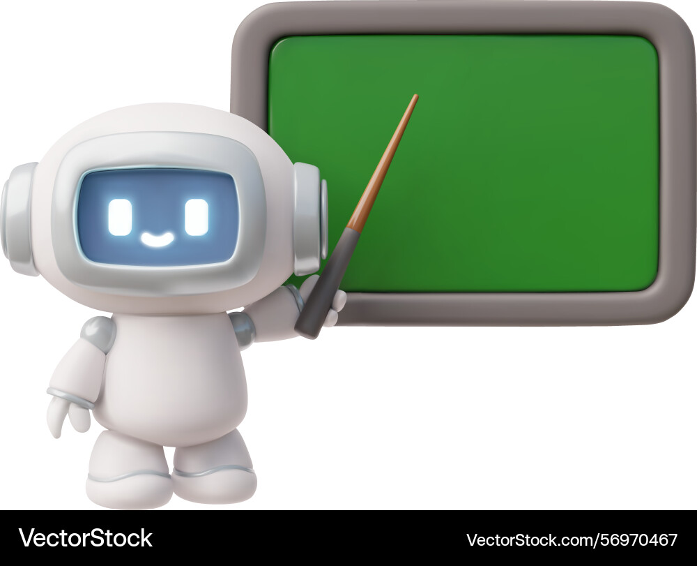 Chatbot robot teacher with pointer stick shows Chatbot robot teacher with pointer stick shows vector image