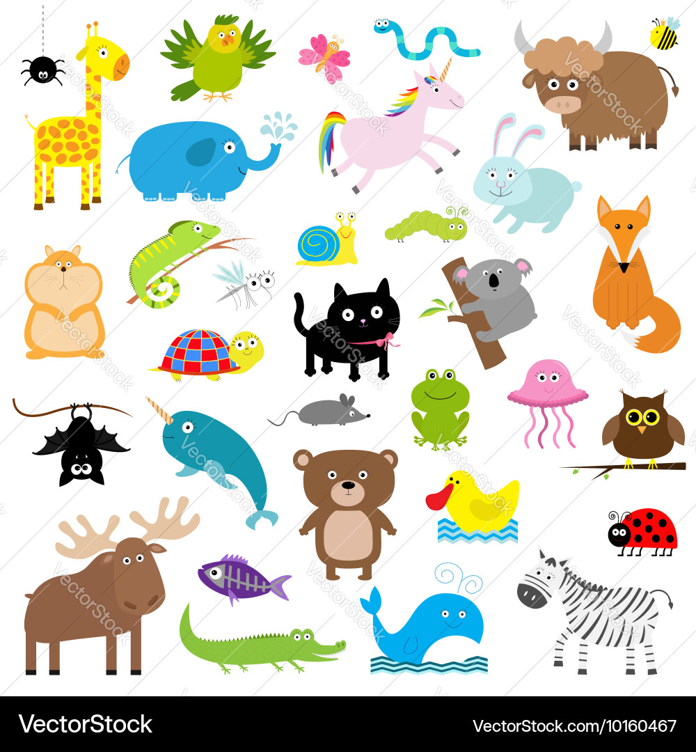Cute Cartoon Animal Collection Vector Image