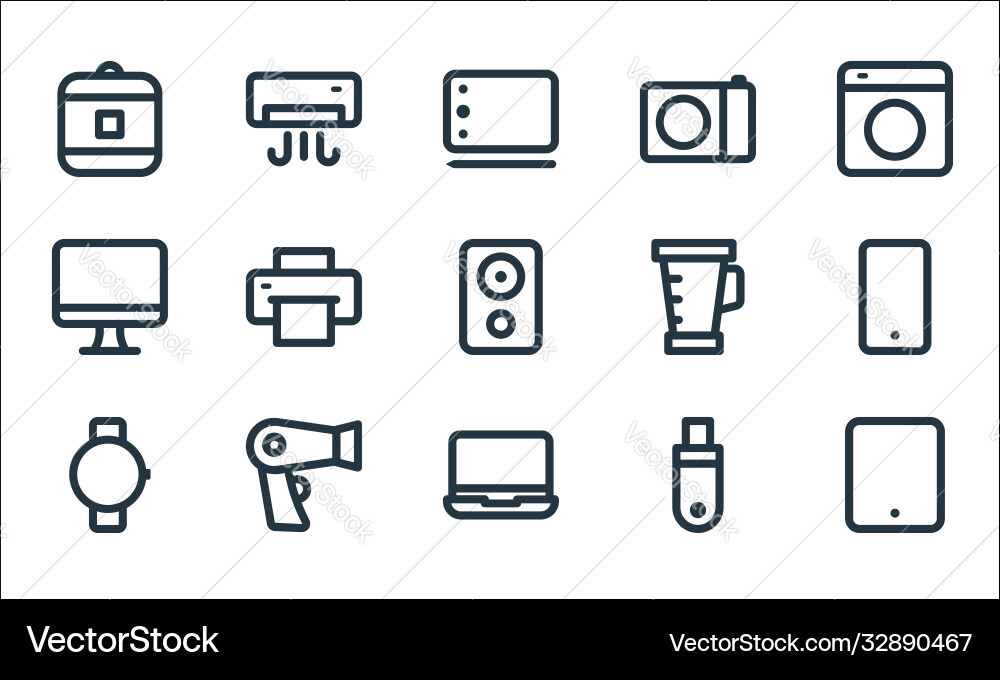Electronic and device line icons linear set vector image