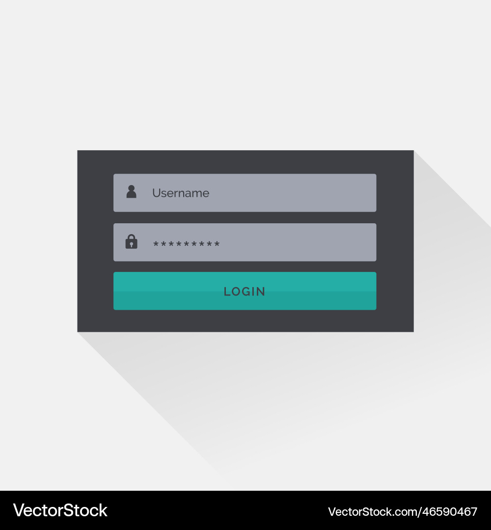 Flat dark login box interface design with shadow Flat dark login box interface design with shadow vector image