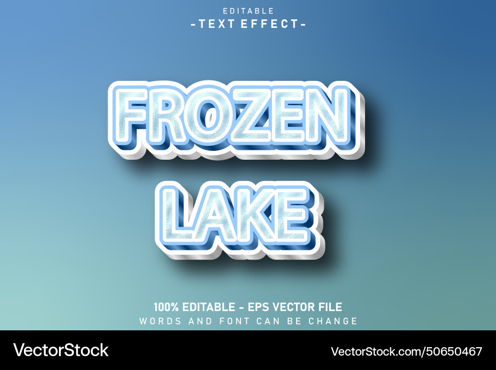 Frozen lake editable text effect 3 d emboss style Vector Image