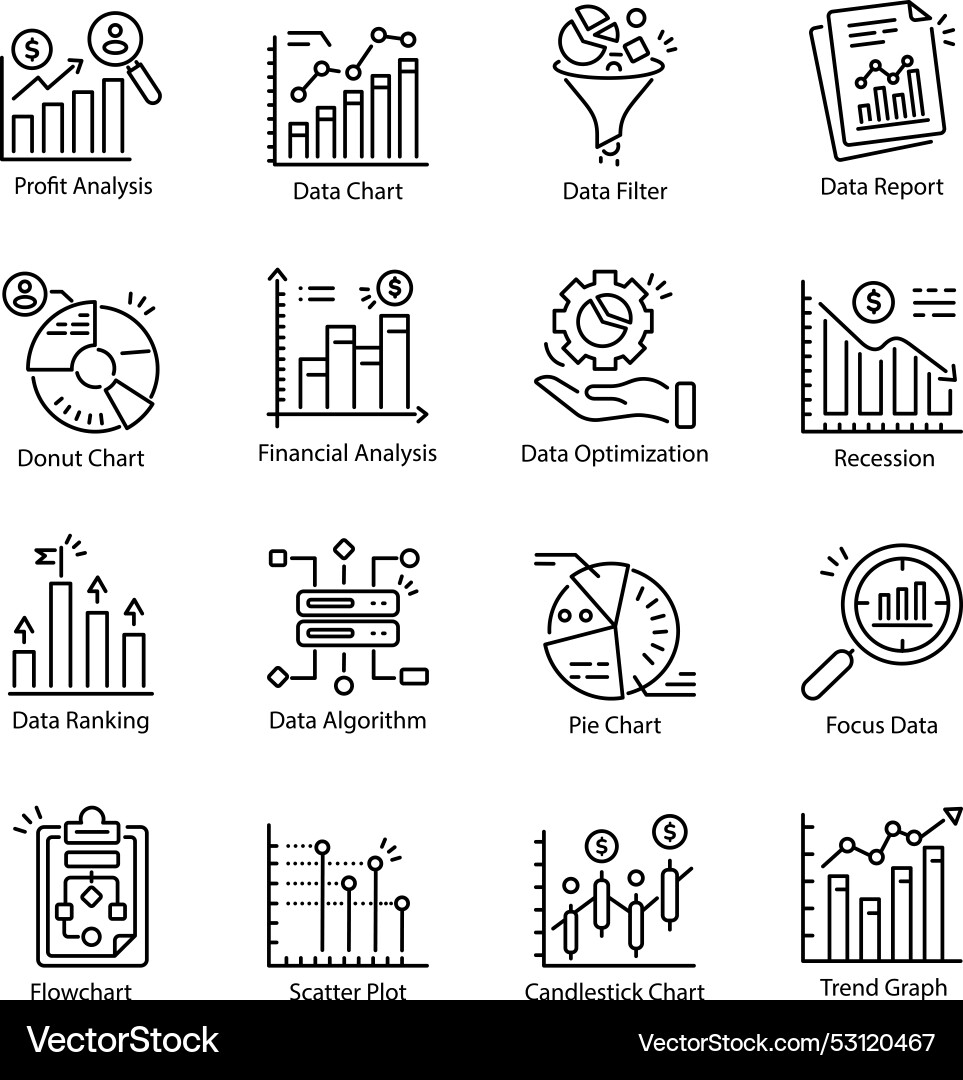 Latest collection of data analytics line icons vector image