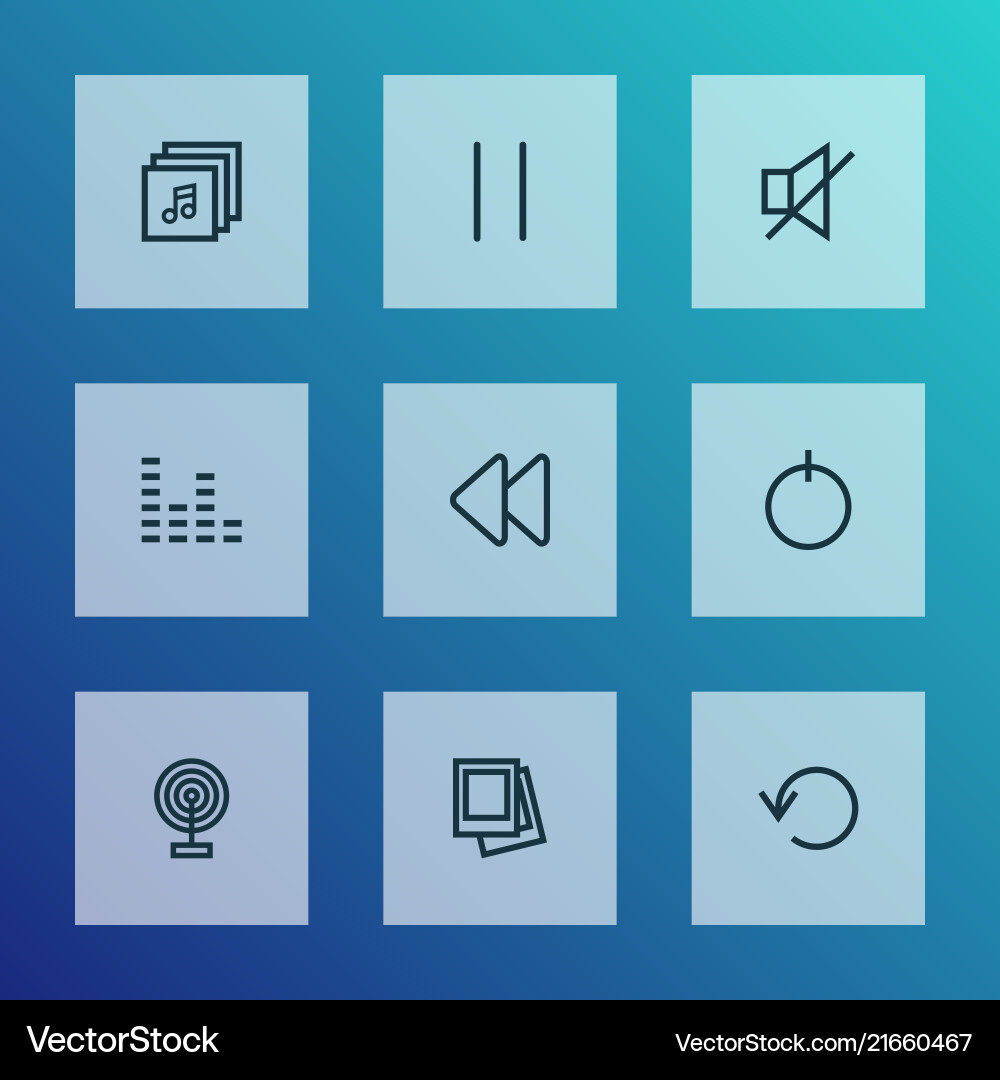 Multimedia icons line style set with pause replay Multimedia icons line style set with pause replay vector image