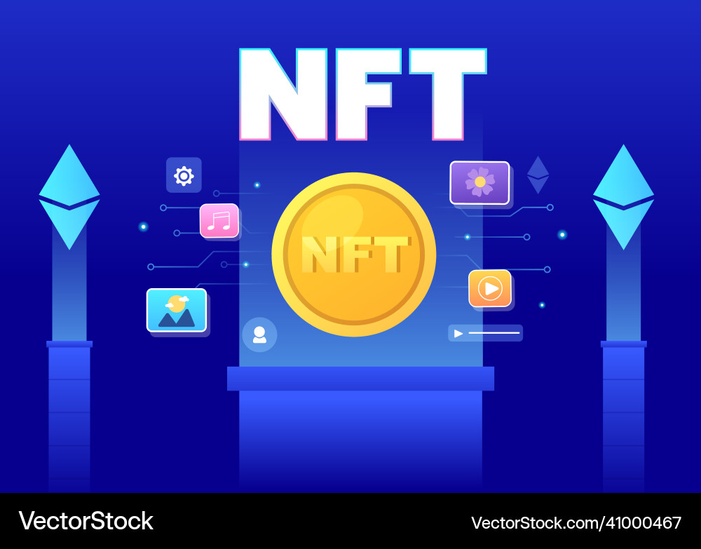 Nft non fungible token crypto art of converting Vector Image