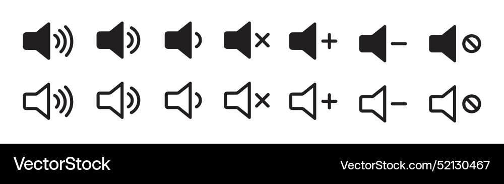 Sound volume icons set with different signal Vector Image