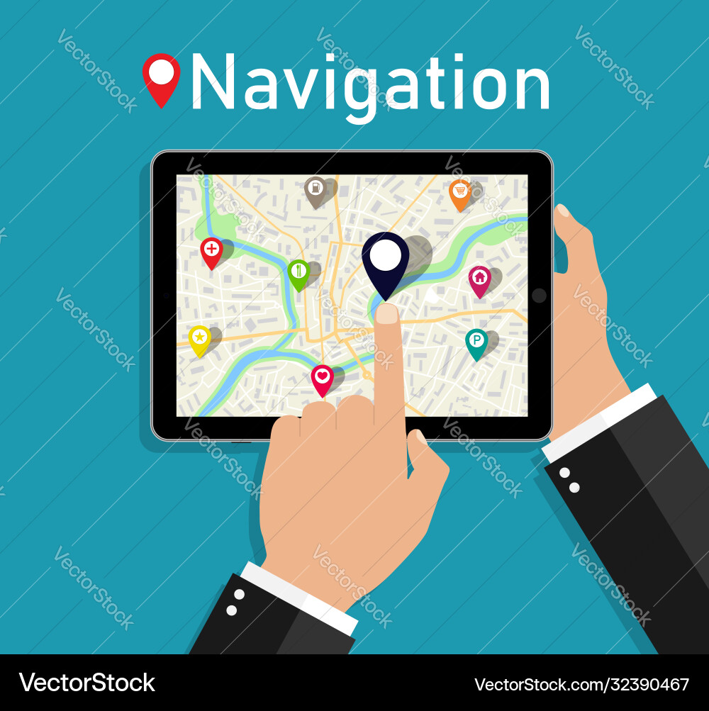 Tablet Navigation App - GPS Route Vector Image