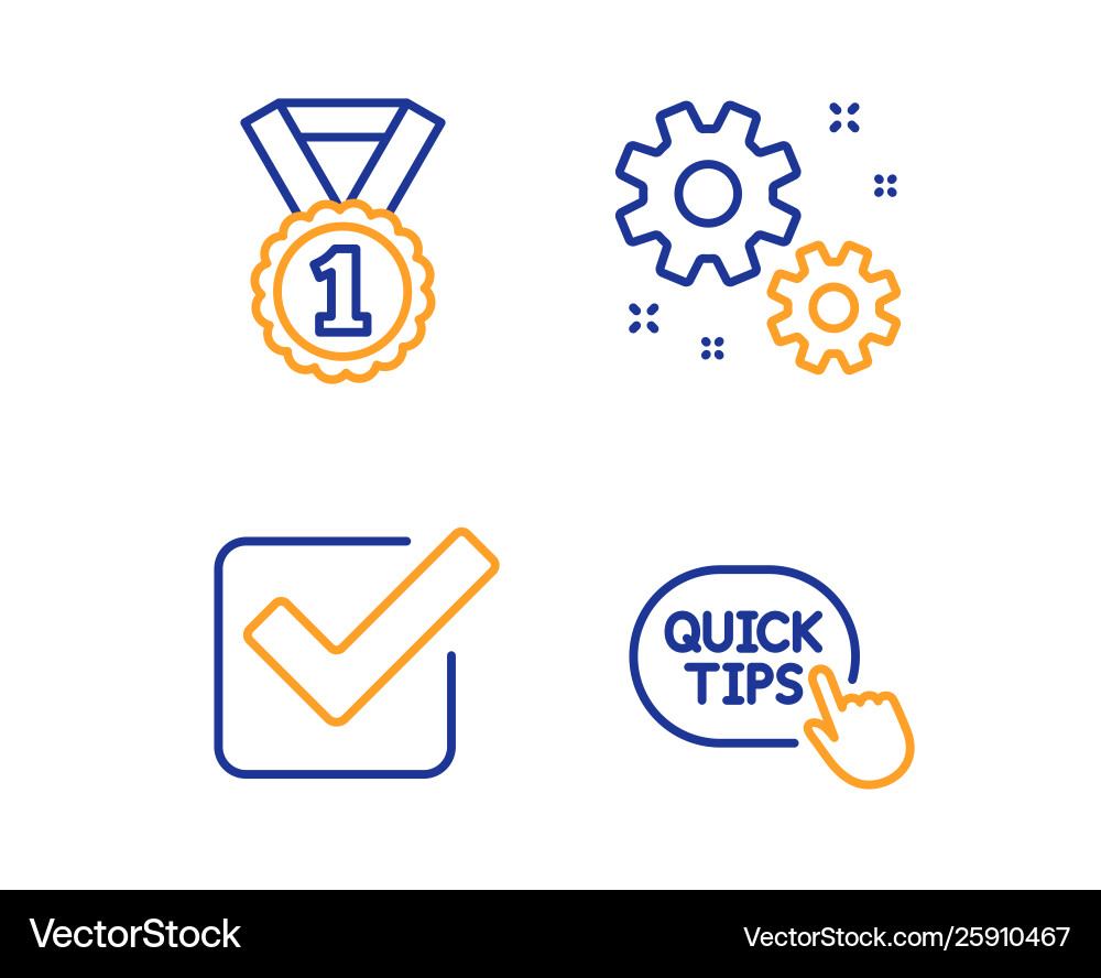 Work checkbox and best rank icons set quick tips Work checkbox and best rank icons set quick tips vector image