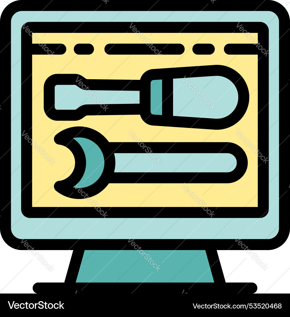 Computer showing tools for online technical Computer showing tools for online technical Vector Image