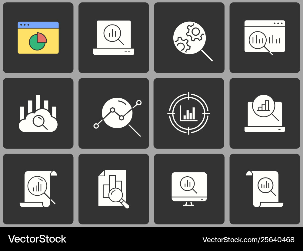 Data analysis icon set on black background Data analysis icon set on black background vector image