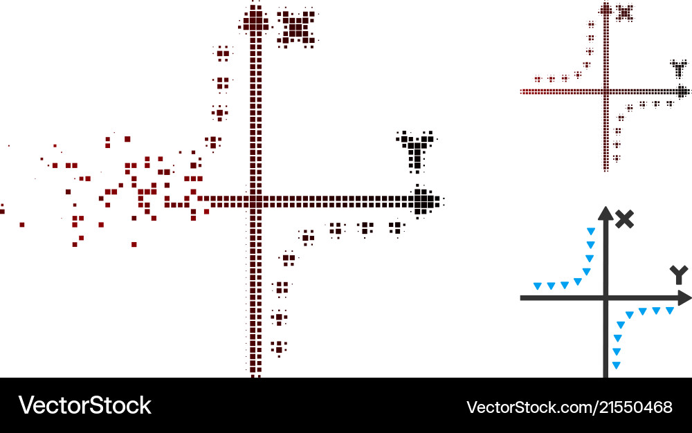 Destructed pixel halftone dotted hyperbola plot Destructed pixel halftone dotted hyperbola plot vector image