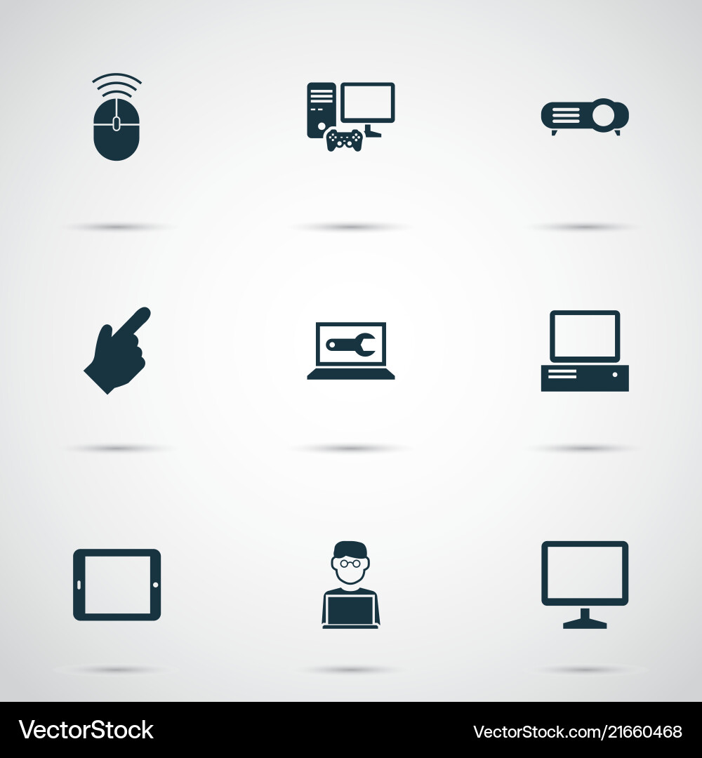 Gadget icons set with computer monitor Gadget icons set with computer monitor Vector Image