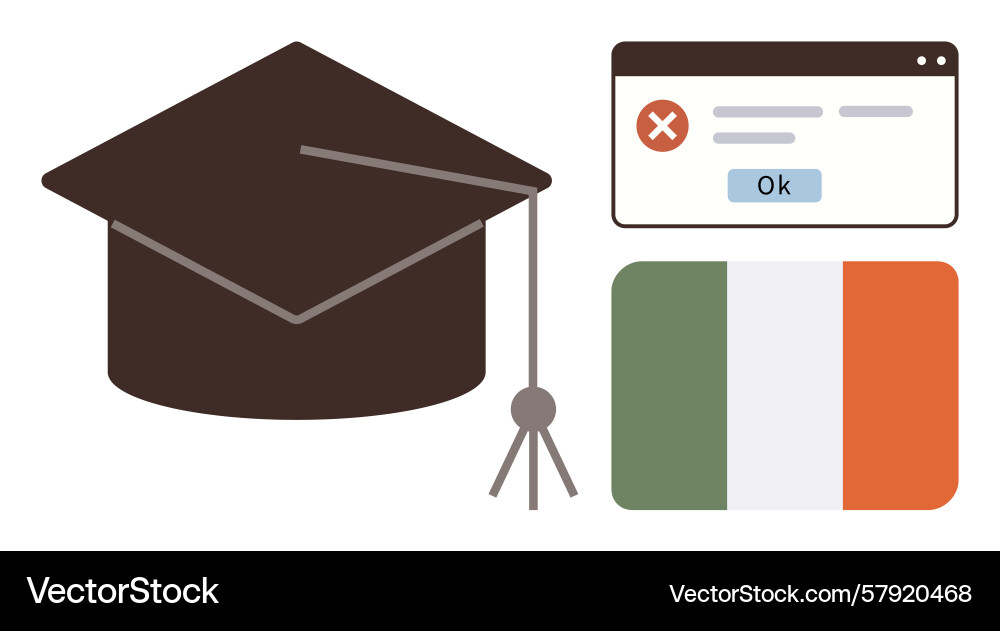 Graduation cap with error message window Vector Image