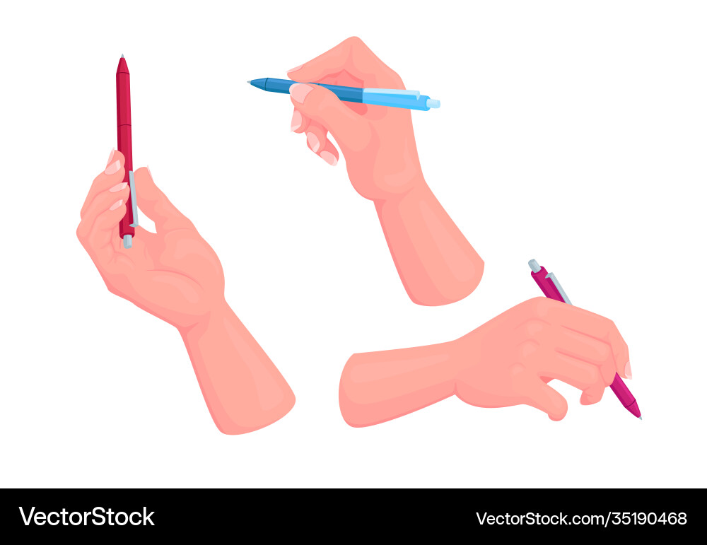 Set human hands with writing tools colorful Set human hands with writing tools colorful vector image