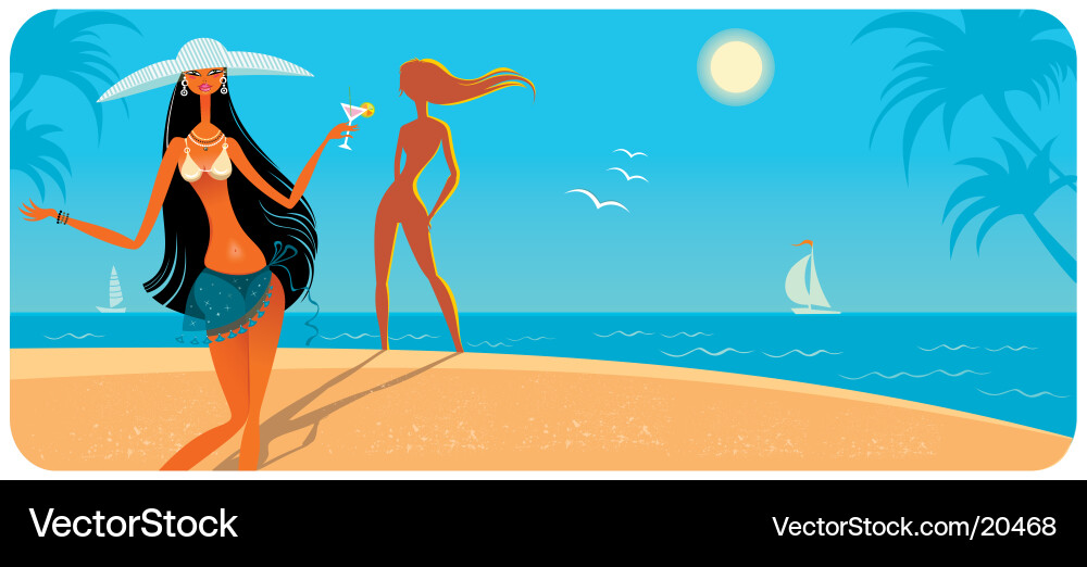 Tropical Beach Girls Vektorbild