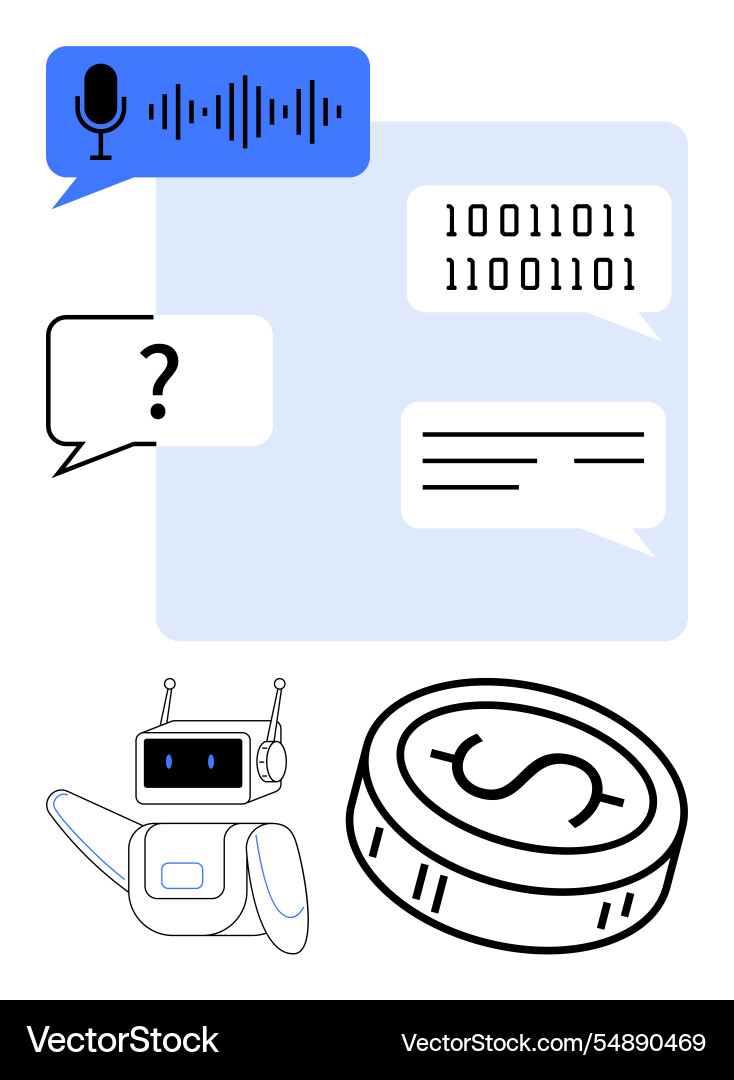 Ai robot engaging in voice and text communication Ai robot engaging in voice and text communication Vector Image