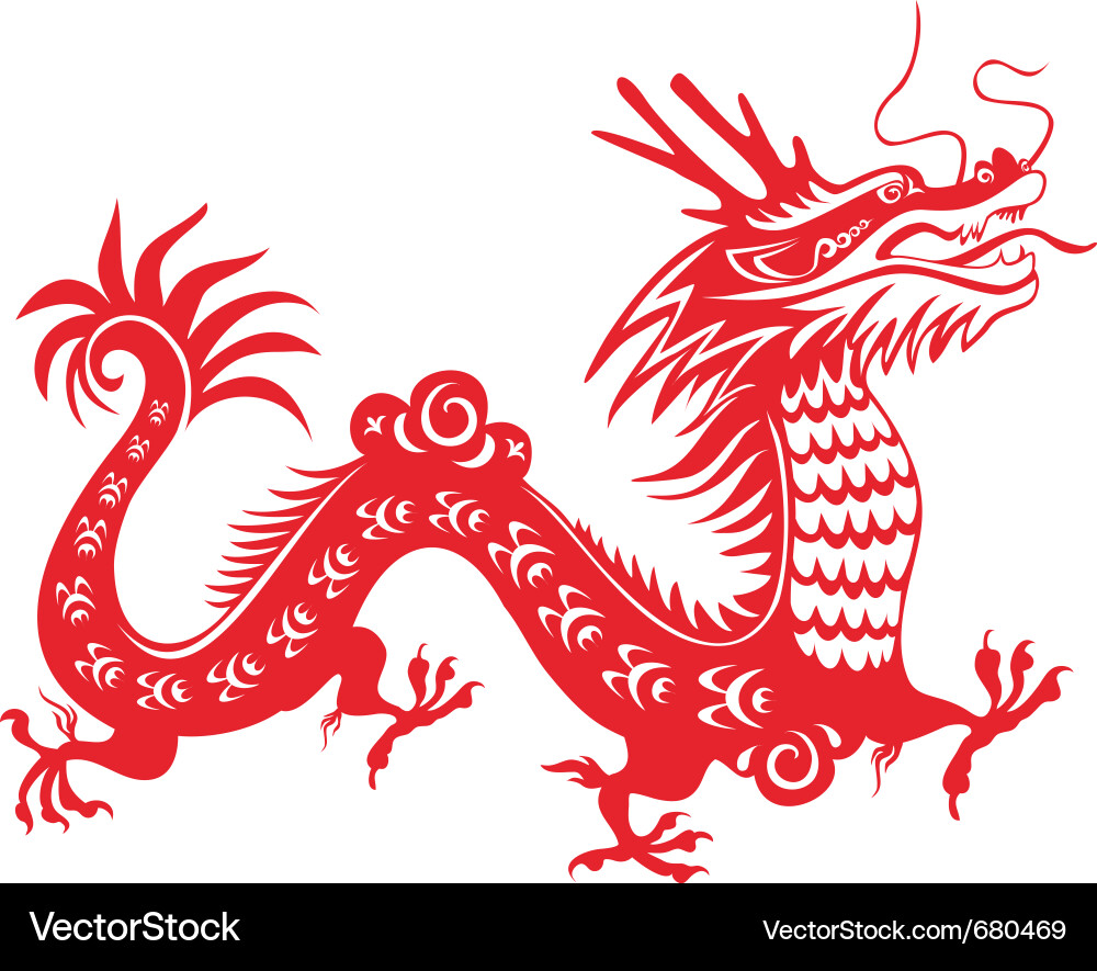 Chinese Dragon Art - Red Paper Cutout vector image