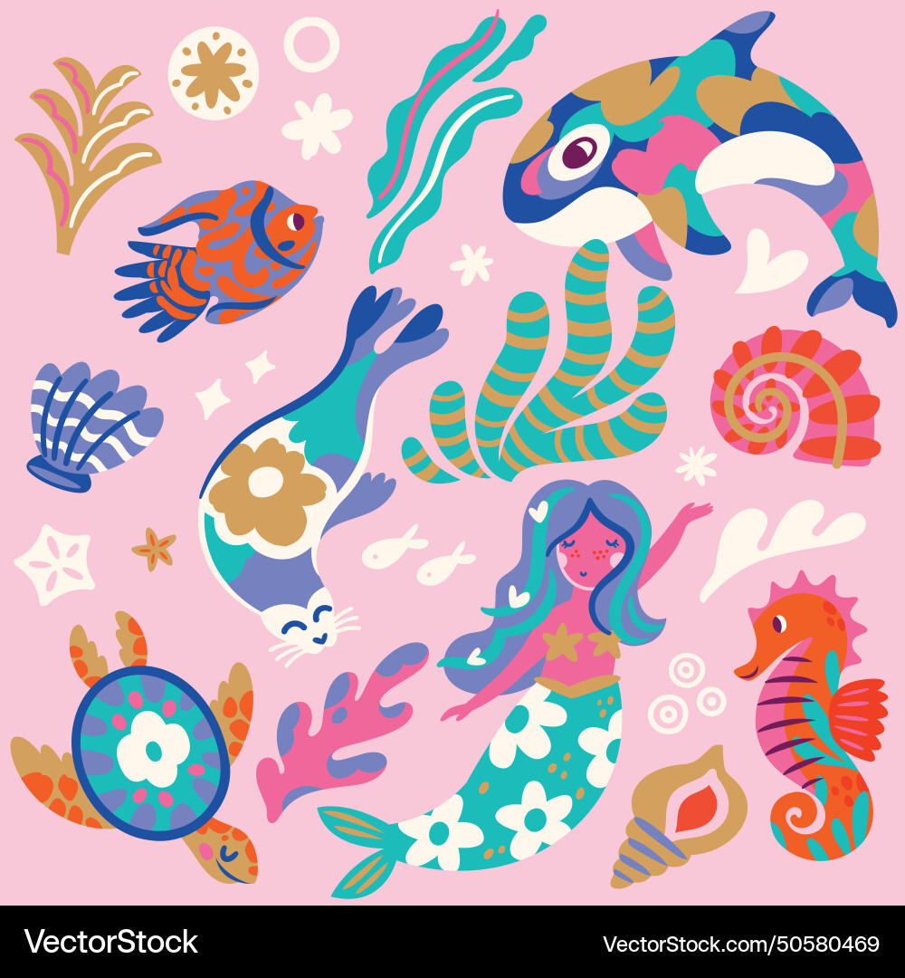 Collection of wonderful whimsical ocean creatures vector image