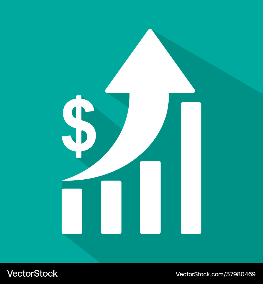 Icon growing bar chart with arrow and dollar Icon growing bar chart with arrow and dollar vector image