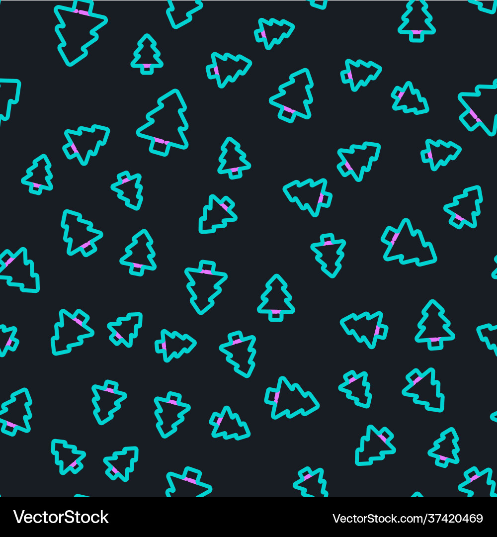 Line tree icon isolated seamless pattern on black vector image