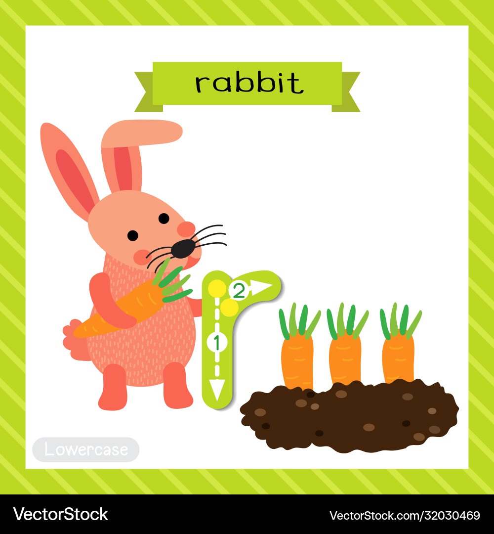 Lowercase R Rabbit Tracing Card vector image