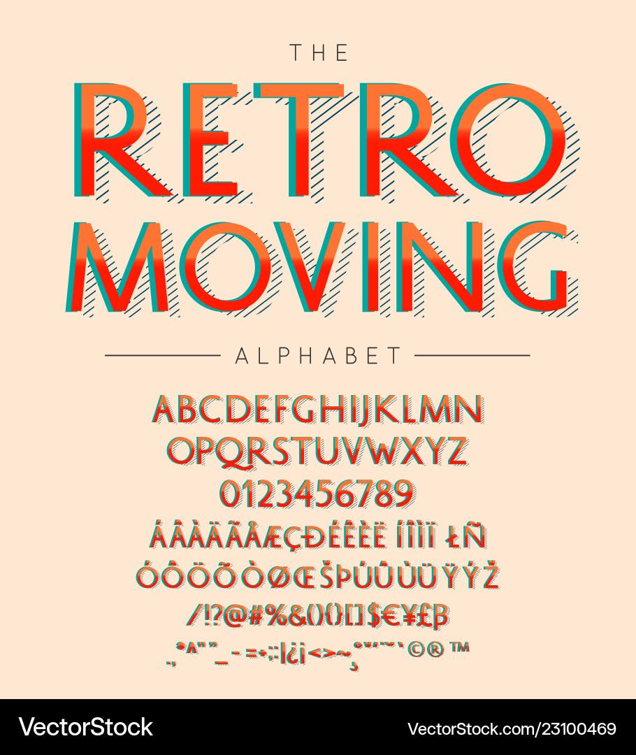 Retro moving font and alphabet with numbers Retro moving font and alphabet with numbers vector image