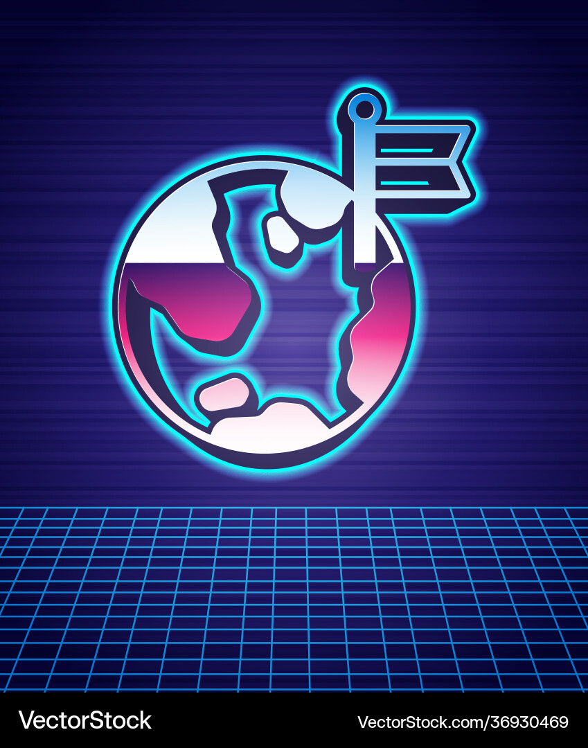 Retro style planet with flag icon isolated vector image