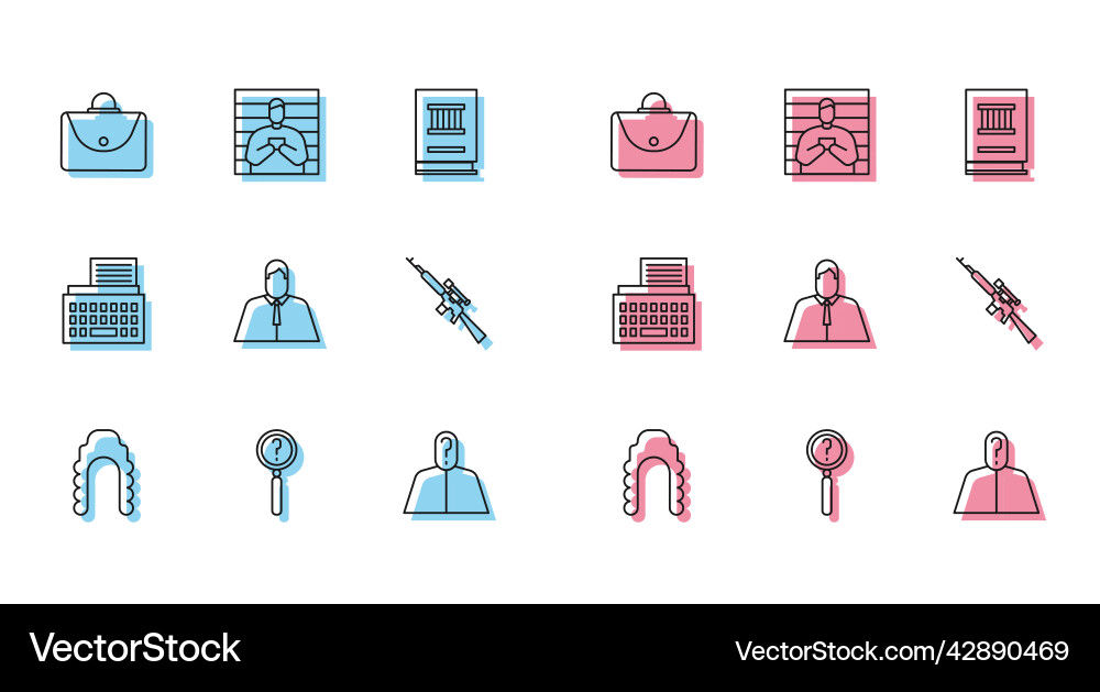 Set line judge wig magnifying glass with search Set line judge wig magnifying glass with search vector image