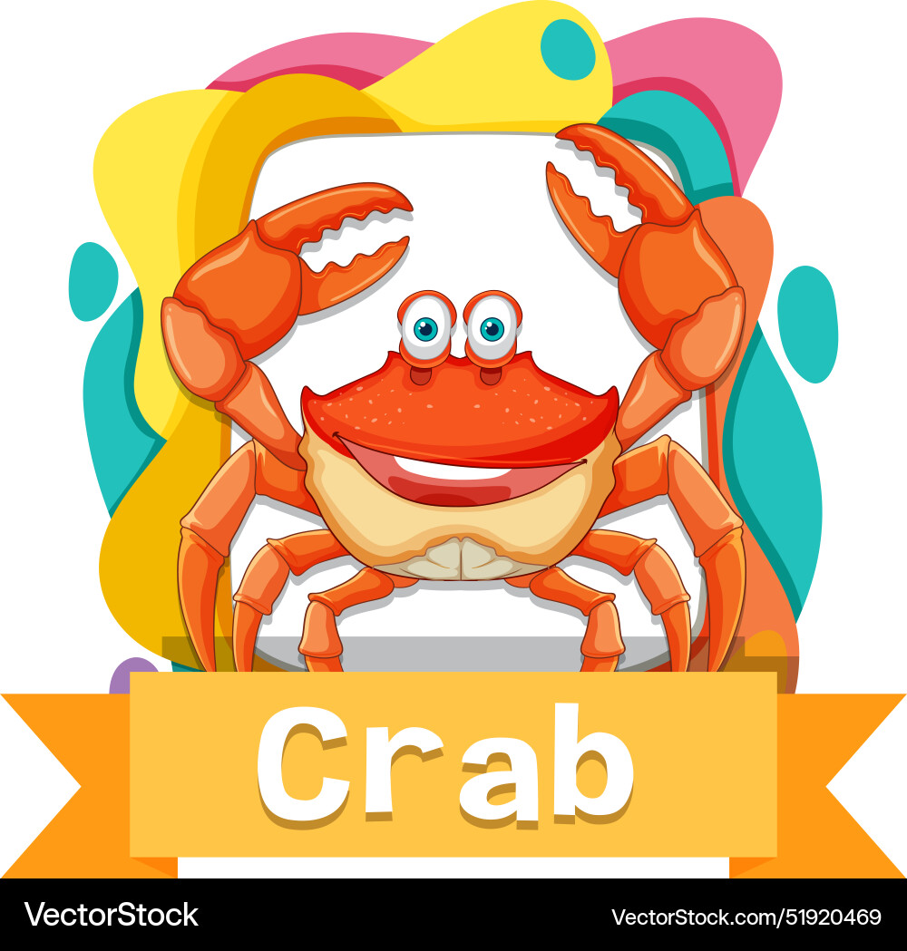 Smiling crab with vibrant background elements Vector Image