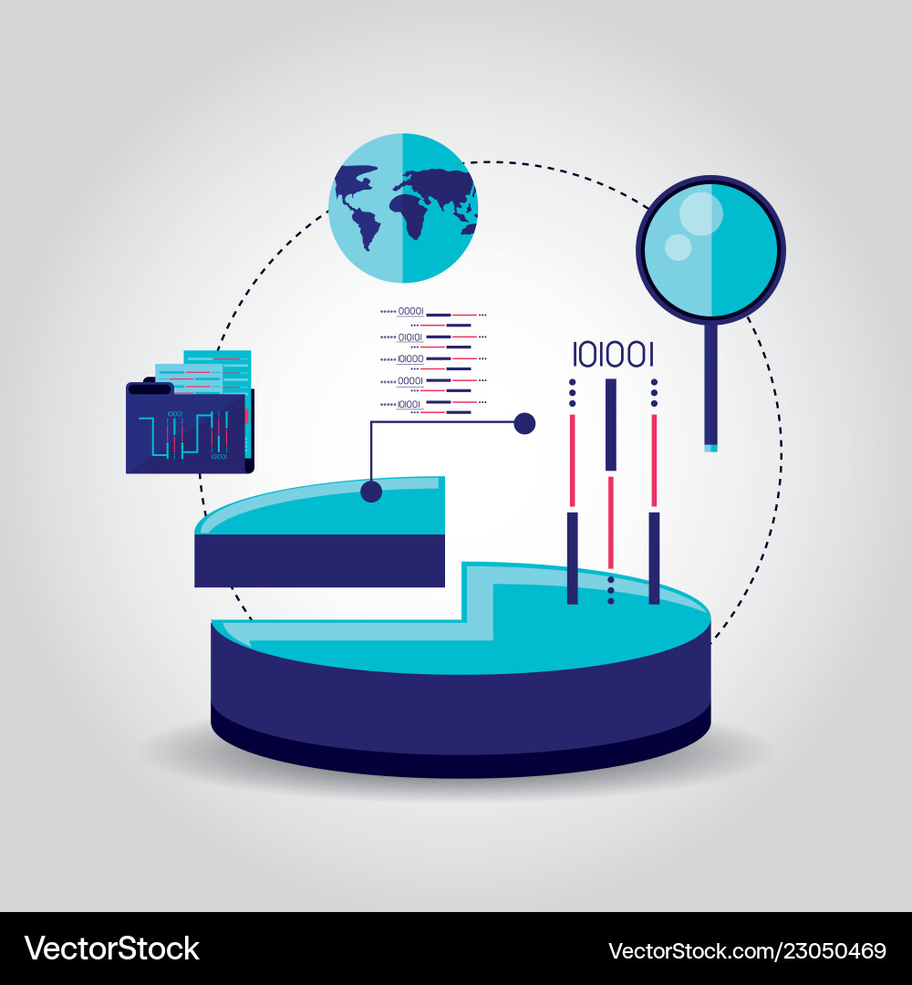 Statistic with set icons and circuit electronic Vector Image
