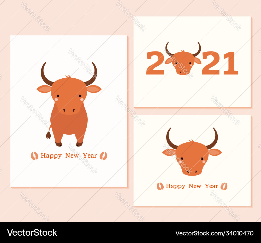 2021 chinese new year ox cards set 2021 chinese new year ox cards set vector image