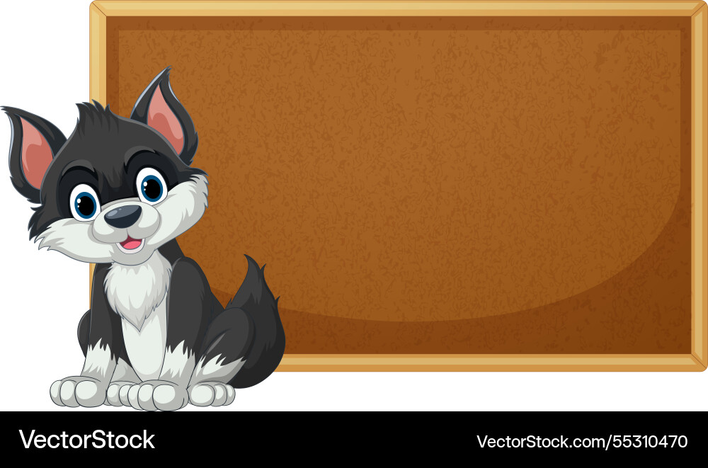Adorable puppy sitting beside an empty chalkboard Adorable puppy sitting beside an empty chalkboard vector image