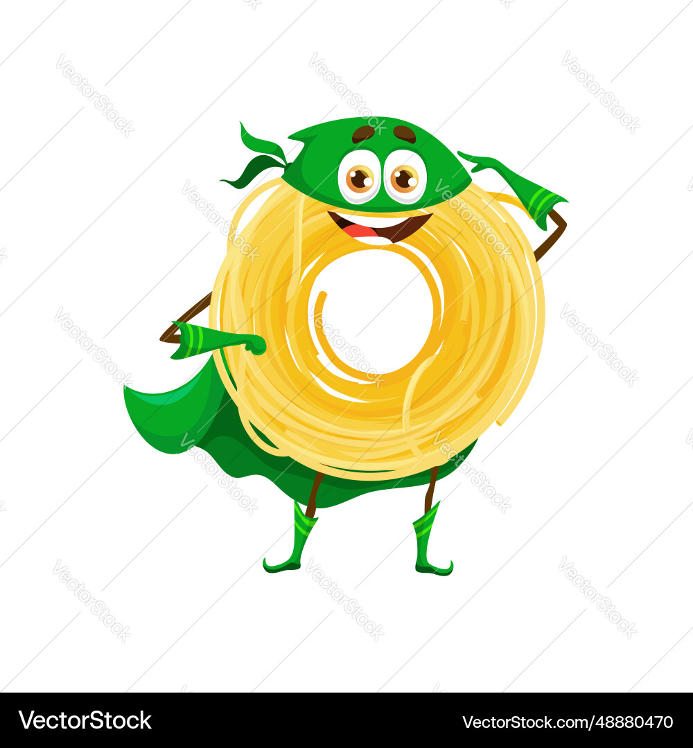 Cartoon capellini italian pasta food superhero vector image