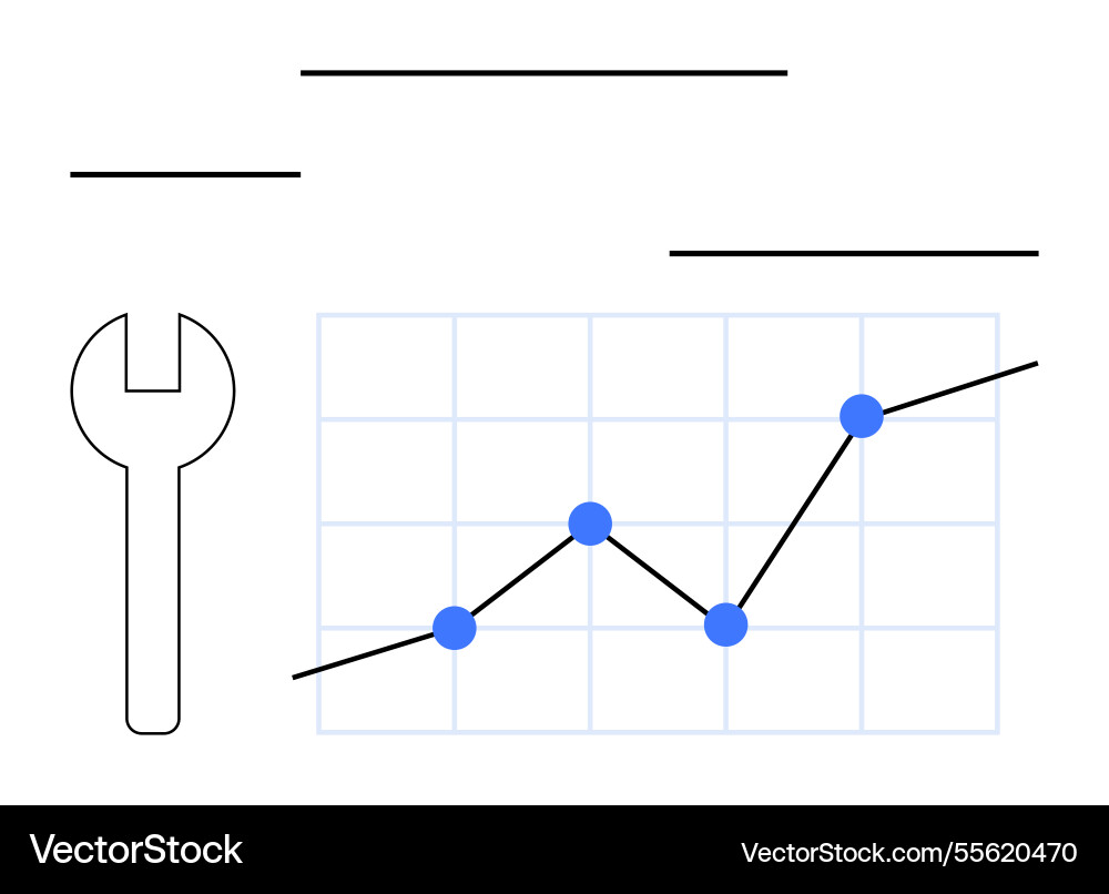 Data optimization concept with wrench and rising Data optimization concept with wrench and rising vector image