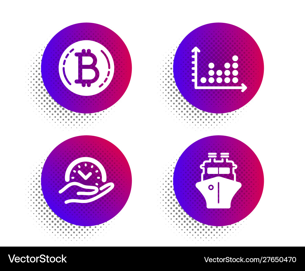 Dot plot safe time and bitcoin icons set ship Dot plot safe time and bitcoin icons set ship vector image