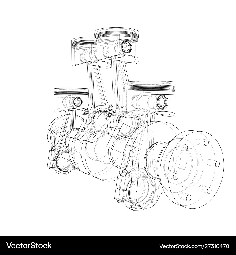 Engine Piston Wireframe Rendering vector image