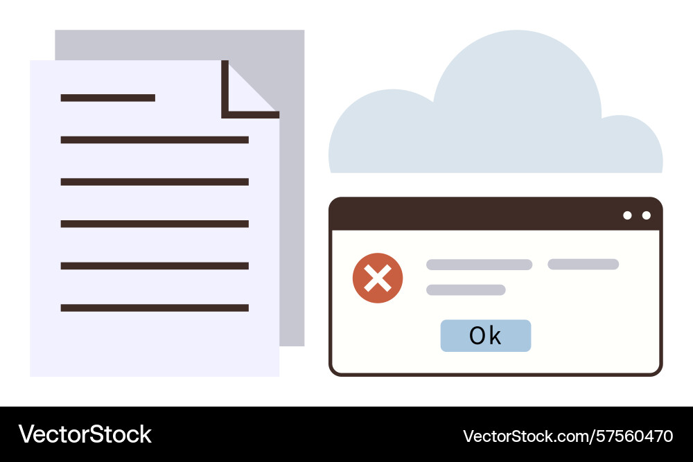 Error popup next to document and cloud indicating vector image