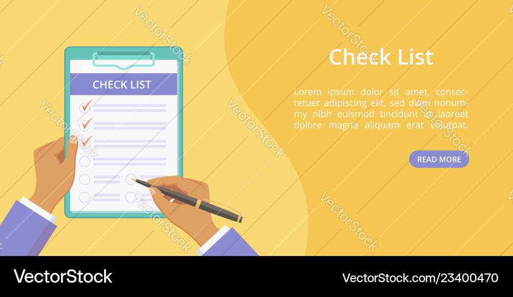 Hands with clipboard check list web page template Hands with clipboard check list web page template Vector Image