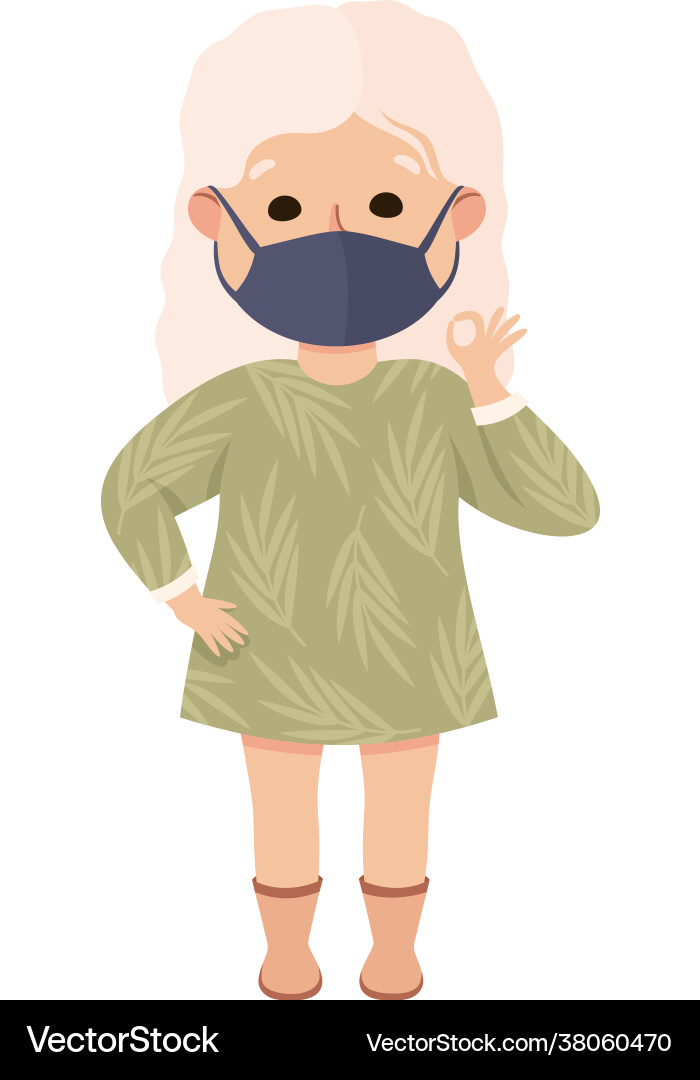 Happy girl wearing face mask showing hand gesture Happy girl wearing face mask showing hand gesture vector image