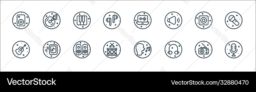 Music and sound line icons linear set quality Music and sound line icons linear set quality vector image