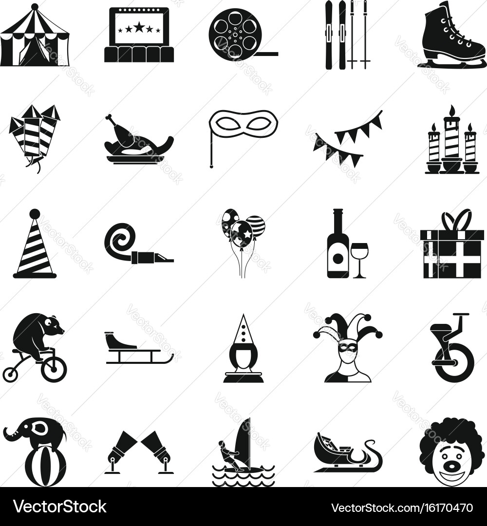 Performance of clowns icons set simple style vector image