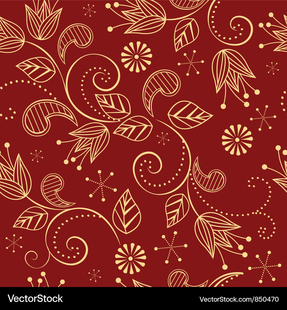 Seamless pattern with flowers on a red background Vector Image