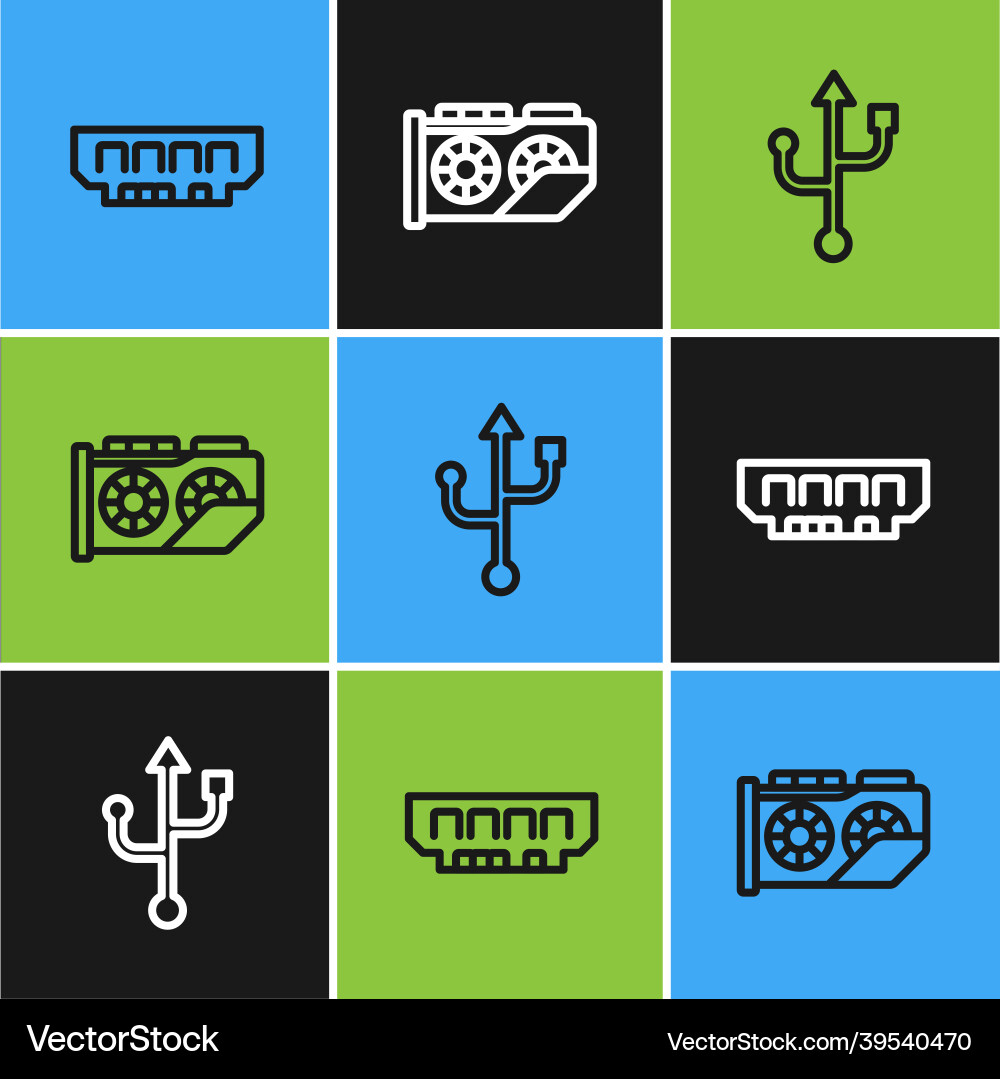 Set line ram random access memory usb and video Set line ram random access memory usb and video vector image