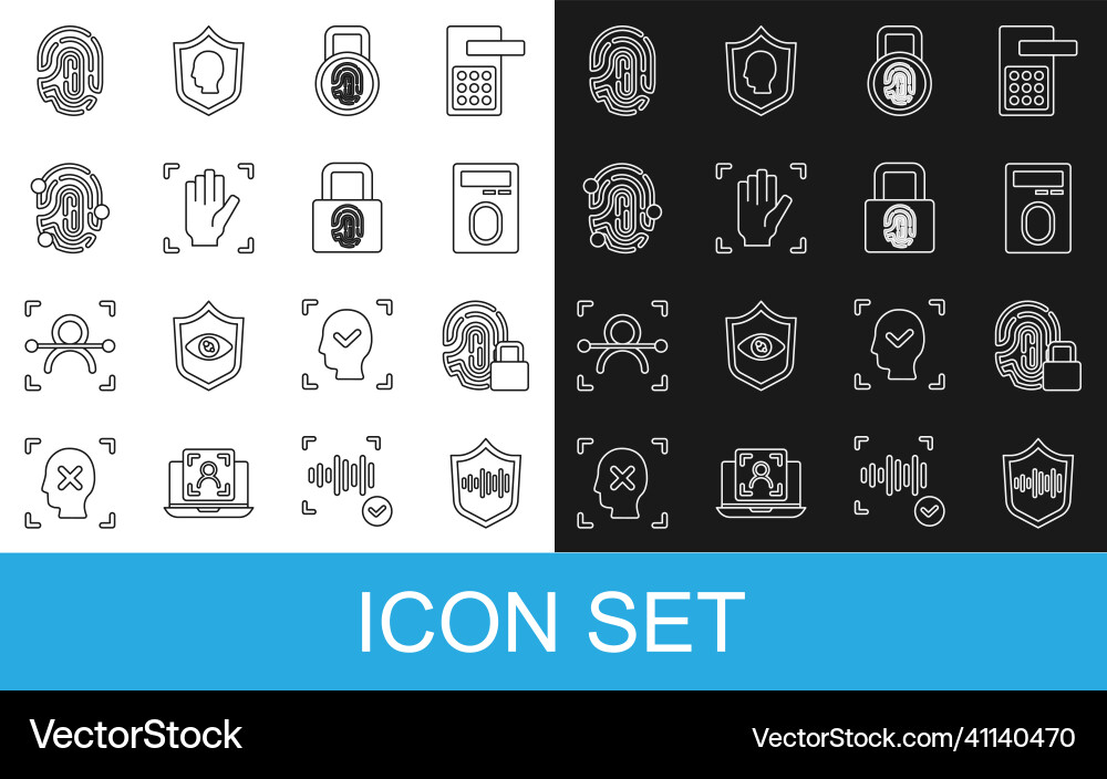 Set line shield voice recognition fingerprint Set line shield voice recognition fingerprint vector image