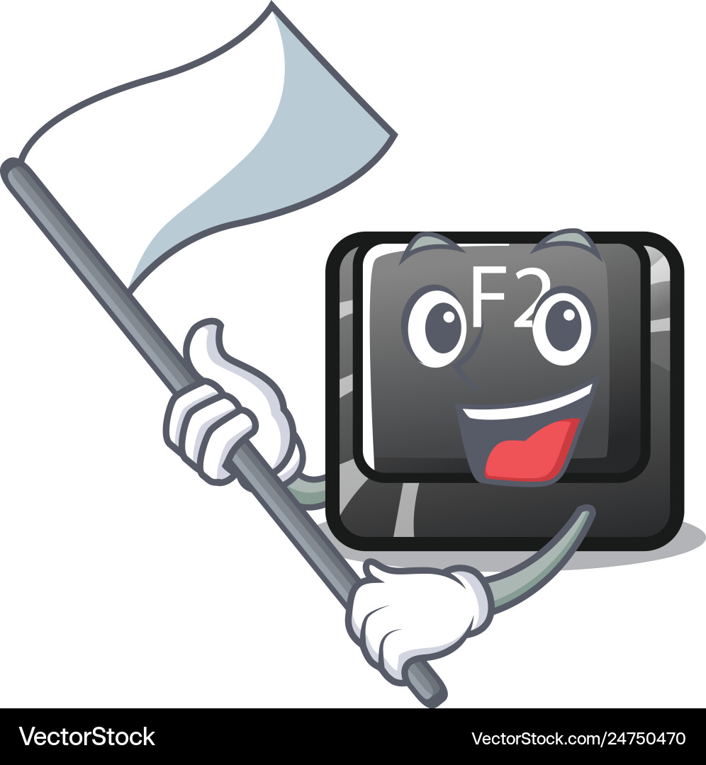 With flag f2 button on mascot computer With flag f2 button on mascot computer vector image