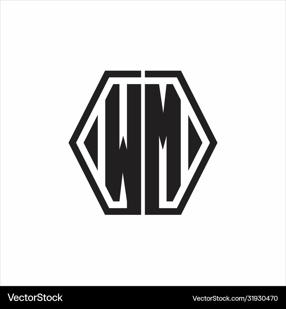 Wm logo monogram with hexagon line rounded design vector image