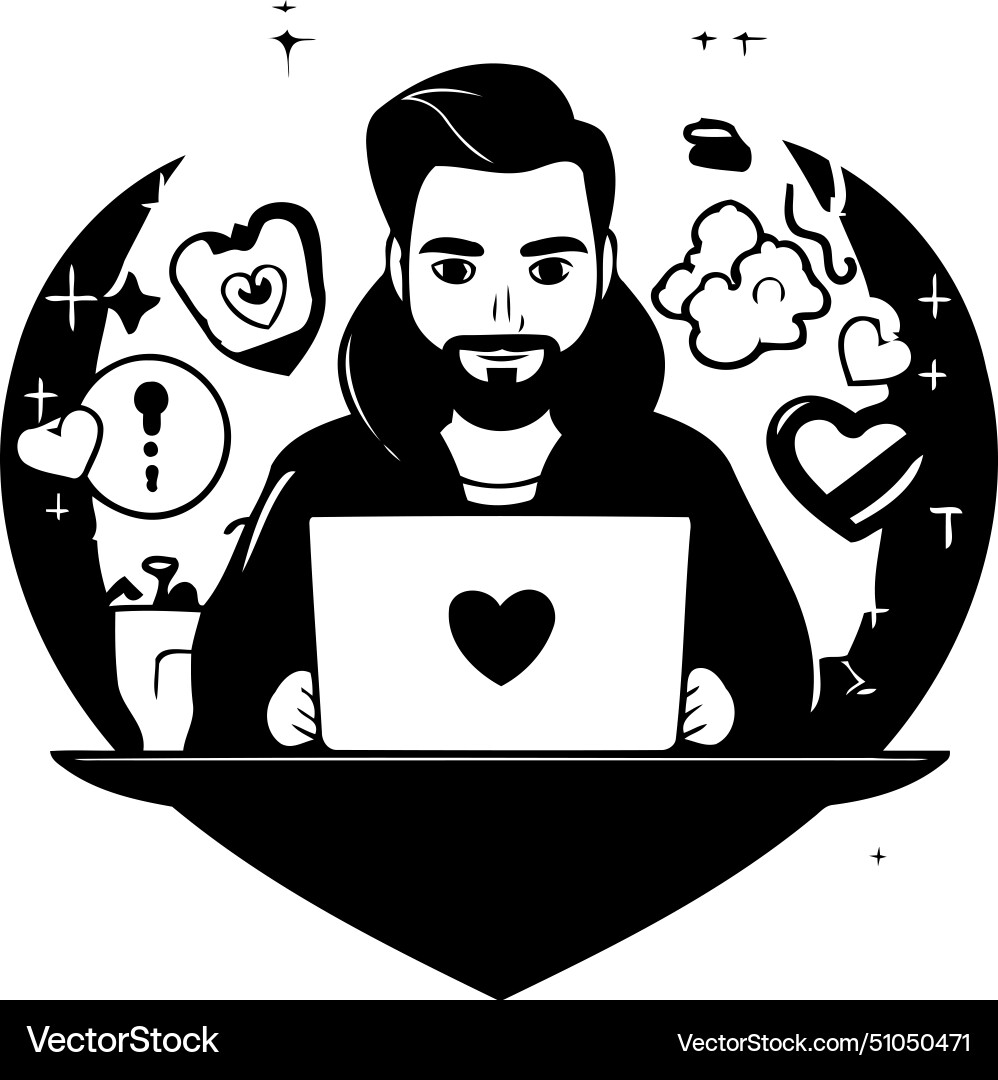A hacker with laptop on the background Vector Image