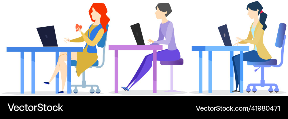 Call center operators with computers work Call center operators with computers work vector image